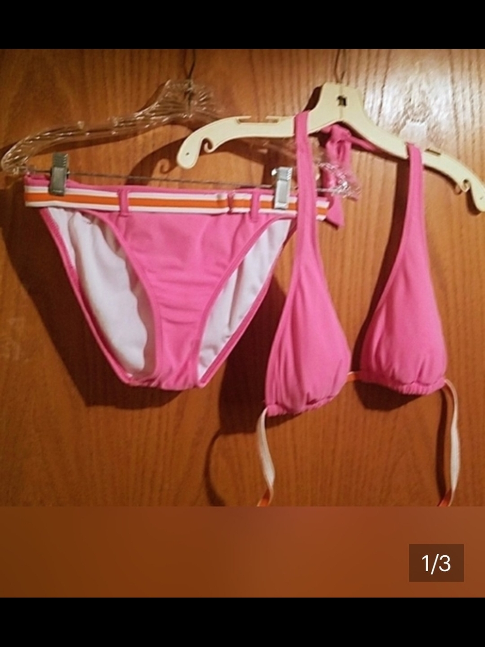Limelight Pink Two-Piece Bikini with Striped Waistband
